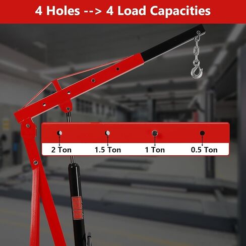 2 Ton Engine Hoist Stand, 4400 Lbs Heavy Duty Folding Cherry Picker Engine Shop Crane Lever with 6 Caster Wheels, Red in Saudi Arabia