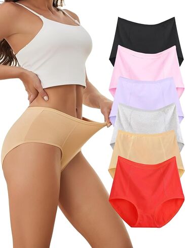 Cotton High Waisted Womens Underwear Full Coverage Soft Brief Panties 6 Pack in Saudi Arabia