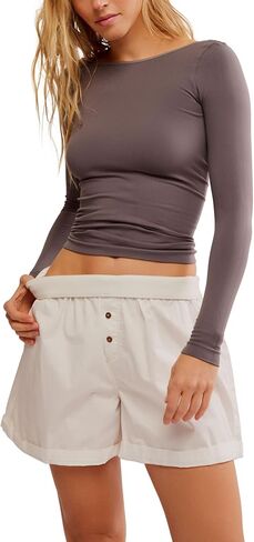 Free People Women's Low Back Seamless Long Sleeve Dark Gull Gray,X-Small-Small in Saudi Arabia