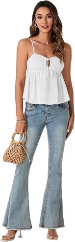 LYANER Women's Spaghetti Strap Sweetheart Neck Cami Crop Tops Tie Front Camisole Sleeveless Peplum Top in Saudi Arabia