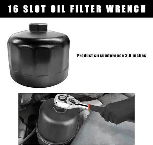 86.6mm/16P Flutes Oil Filter Wrench, Aluminum Cartridge Style Oil Filter Housing Cap, Removal Tool Cap Socket Wrench For Changing Oil, Maintaining Repairing Car Accessories (Black) in Saudi Arabia