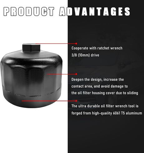 86.6mm/16P Flutes Oil Filter Wrench, Aluminum Cartridge Style Oil Filter Housing Cap, Removal Tool Cap Socket Wrench For Changing Oil, Maintaining Repairing Car Accessories (Black) in Saudi Arabia