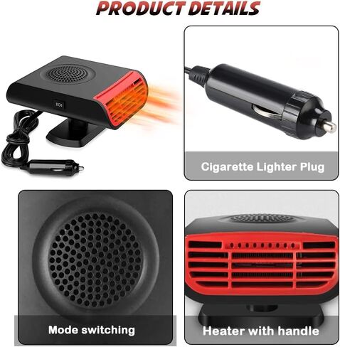 سخان سيارة محمول، مزيل الصقيع لسخان السيارة 12 فولت مع تدفئة/تبريد 2 في 1، قابس مضاد للضباب في ولاعة السجائر لإزالة الصقيع من الزجاج الأمامي للسيارة، إزالة الضباب بسرعة، مناسب للسيارات وسيارات الدفع الرباعي in Kuwait