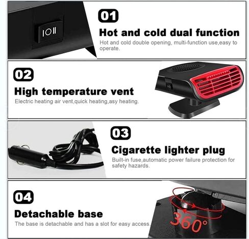 سخان سيارة محمول، مزيل الصقيع لسخان السيارة 12 فولت مع تدفئة/تبريد 2 في 1، قابس مضاد للضباب في ولاعة السجائر لإزالة الصقيع من الزجاج الأمامي للسيارة، إزالة الضباب بسرعة، مناسب للسيارات وسيارات الدفع الرباعي in Kuwait