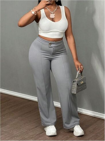 Floerns Women's Causal High Waist Pants Straight Leg Work Dress Trousers in Kuwait