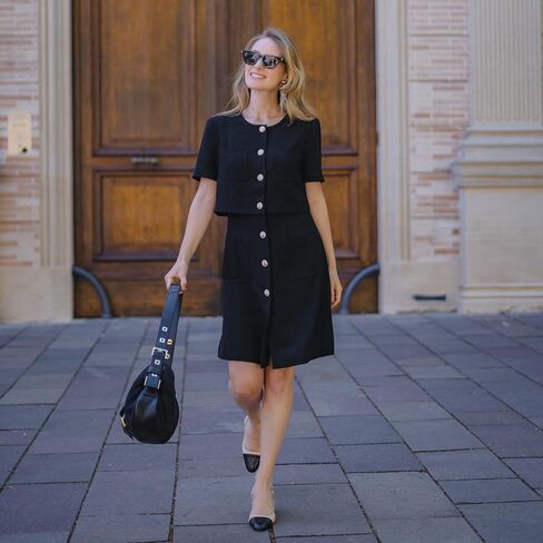Women's Triacetate Black Mini Dress, Business Casual A Line V-Neck Button Front Dresses for Teacher Office Work in Kuwait