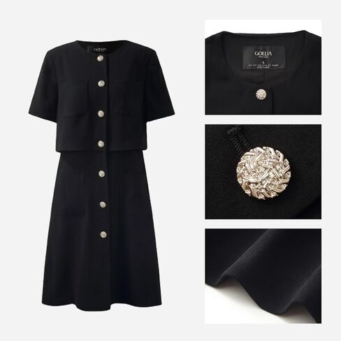 Women's Triacetate Black Mini Dress, Business Casual A Line V-Neck Button Front Dresses for Teacher Office Work in Kuwait