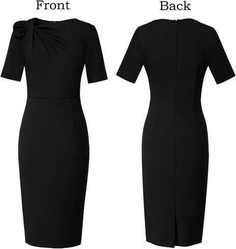VFSHOW Womens Pleated Asymmetric Bow Neck Work Business Office Cocktail Party Pencil Sheath Dress in Saudi Arabia