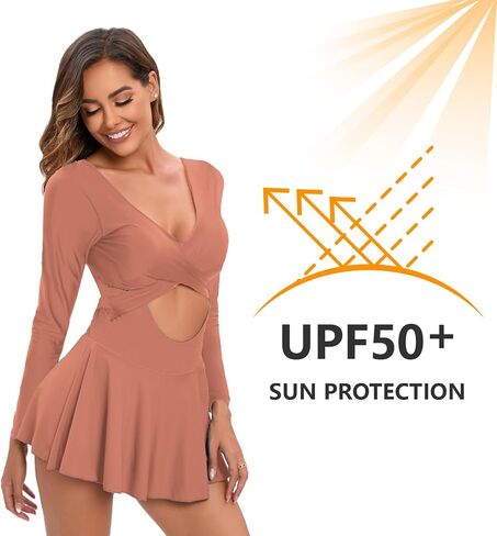 NESY Long Sleeve Swimsuit for Women One Piece Rash Guard Bathing Suit UPF 50+ Surfing Swimwear Skirts Swim Dress in Saudi Arabia