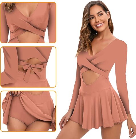 NESY Long Sleeve Swimsuit for Women One Piece Rash Guard Bathing Suit UPF 50+ Surfing Swimwear Skirts Swim Dress in Saudi Arabia