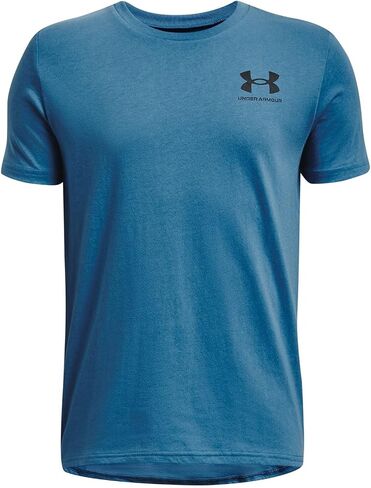 تي شيرت رياضي بأكمام قصيرة على الصدر الأيسر من Under Armour للأولاد، (465) أزرق أفقي / / أسود، صغير in Saudi Arabia