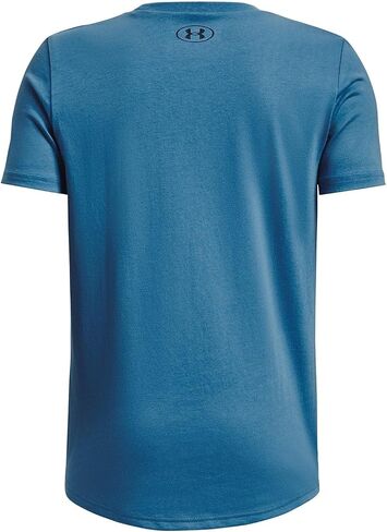 تي شيرت رياضي بأكمام قصيرة على الصدر الأيسر من Under Armour للأولاد، (465) أزرق أفقي / / أسود، صغير in Saudi Arabia
