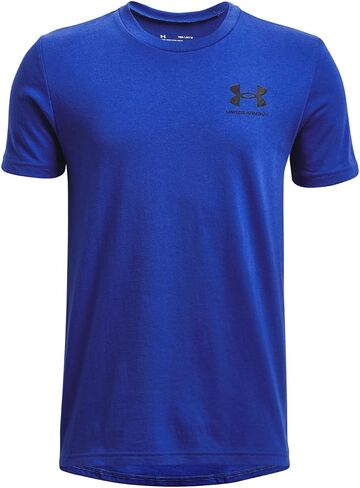 تي شيرت رياضي بأكمام قصيرة على الصدر الأيسر من Under Armour للأولاد، (465) أزرق أفقي / / أسود، صغير in Saudi Arabia