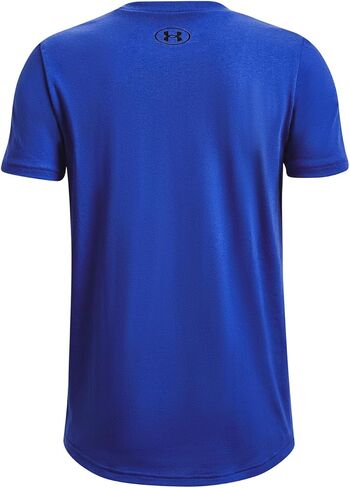 تي شيرت رياضي بأكمام قصيرة على الصدر الأيسر من Under Armour للأولاد، (465) أزرق أفقي / / أسود، صغير in Saudi Arabia