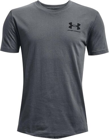 تي شيرت رياضي بأكمام قصيرة على الصدر الأيسر من Under Armour للأولاد، (465) أزرق أفقي / / أسود، صغير in Saudi Arabia