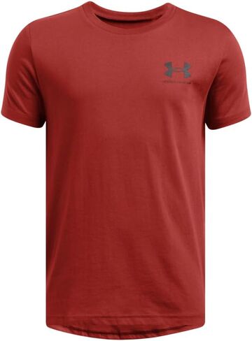 تي شيرت رياضي بأكمام قصيرة على الصدر الأيسر من Under Armour للأولاد، (465) أزرق أفقي / / أسود، صغير in Saudi Arabia