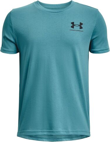 تي شيرت رياضي بأكمام قصيرة على الصدر الأيسر من Under Armour للأولاد، (465) أزرق أفقي / / أسود، صغير in Saudi Arabia