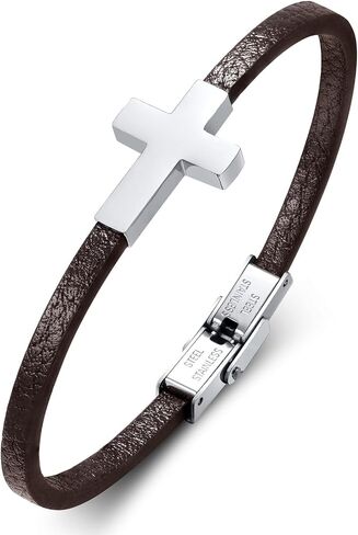 Mens Leather Cross Bracelet for Men, Christian Gift Mens Cross Bracelets, Adjustable Jesus Faith Religious Easter Catholic Communion Baptism Christmas Jewelry Gift for Men in Saudi Arabia