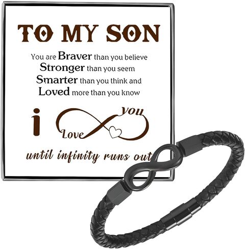 Leather Bracelet for Men To My Man Son Bracelet Braided Infinity Bracelet Stainless Steel Handmade Wristband Cuff Bracelet Festival Birthday Jewelry for Dad Son Grandpa in Saudi Arabia