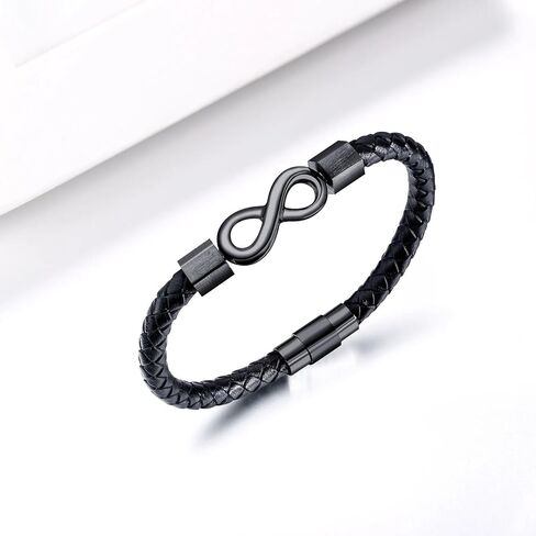 Leather Bracelet for Men To My Man Son Bracelet Braided Infinity Bracelet Stainless Steel Handmade Wristband Cuff Bracelet Festival Birthday Jewelry for Dad Son Grandpa in Saudi Arabia