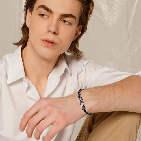 Leather Bracelet for Men To My Man Son Bracelet Braided Infinity Bracelet Stainless Steel Handmade Wristband Cuff Bracelet Festival Birthday Jewelry for Dad Son Grandpa in Saudi Arabia