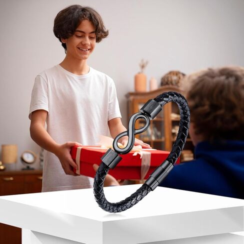 Leather Bracelet for Men To My Man Son Bracelet Braided Infinity Bracelet Stainless Steel Handmade Wristband Cuff Bracelet Festival Birthday Jewelry for Dad Son Grandpa in Saudi Arabia