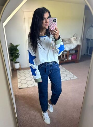 سويت شيرت نسائي كبير الحجم بأكمام طويلة وقميص Y2k Star وكتف منسدل وجرافيك عتيق بياقة دائرية in Saudi Arabia