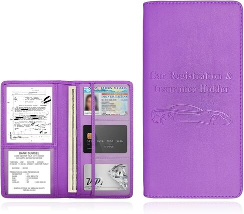 Car Registration and Insurance Card Holder, Leather Vehicle Document Holder Wallet with Magnetic Shut, Premium Glove Box Essential Card Driver License Paperwork Organizer (Classic, Blue) in Saudi Arabia