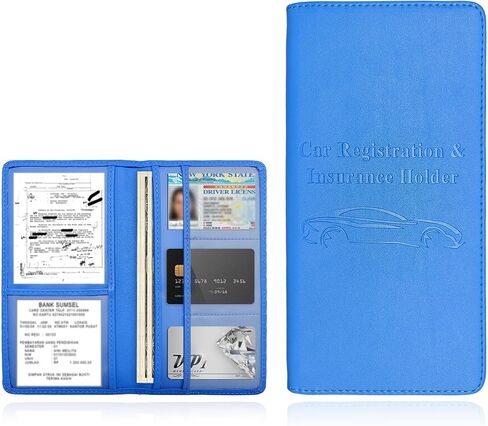 Car Registration and Insurance Card Holder, Leather Vehicle Document Holder Wallet with Magnetic Shut, Premium Glove Box Essential Card Driver License Paperwork Organizer (Classic, Blue) in Saudi Arabia
