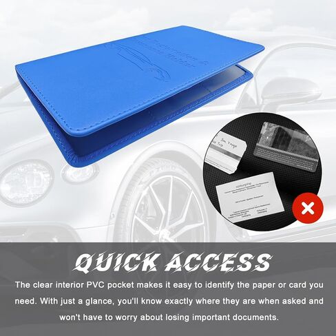 Car Registration and Insurance Card Holder, Leather Vehicle Document Holder Wallet with Magnetic Shut, Premium Glove Box Essential Card Driver License Paperwork Organizer (Classic, Blue) in Saudi Arabia