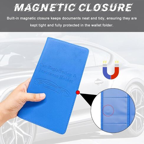 Car Registration and Insurance Card Holder, Leather Vehicle Document Holder Wallet with Magnetic Shut, Premium Glove Box Essential Card Driver License Paperwork Organizer (Classic, Blue) in Saudi Arabia