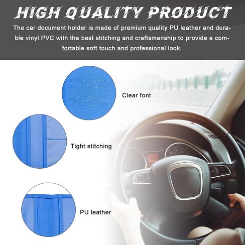 Car Registration and Insurance Card Holder, Leather Vehicle Document Holder Wallet with Magnetic Shut, Premium Glove Box Essential Card Driver License Paperwork Organizer (Classic, Blue) in Saudi Arabia