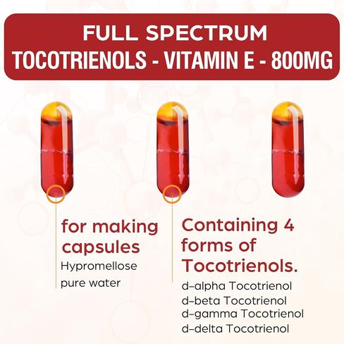 Tocotrienol Supplement Full Spectrum, Cutting-edge Fusion Technology, Tocotrienol Vitamin E-Tocotrienols 800mg,Powerful Antioxidant,Cardiovascular,Highest Absorption Rate - 60 Liquid-Filled Capsules in Saudi Arabia