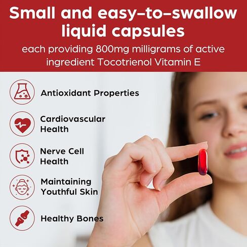 Tocotrienol Supplement Full Spectrum, Cutting-edge Fusion Technology, Tocotrienol Vitamin E-Tocotrienols 800mg,Powerful Antioxidant,Cardiovascular,Highest Absorption Rate - 60 Liquid-Filled Capsules in Saudi Arabia