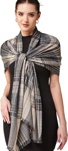 Wraps&Wool 100% Wool Checkered Shawl for Women, Pure Wool Ultra Soft Plaid Pashmina Shawl Wrap, Cashmere Soft Scarf in Saudi Arabia