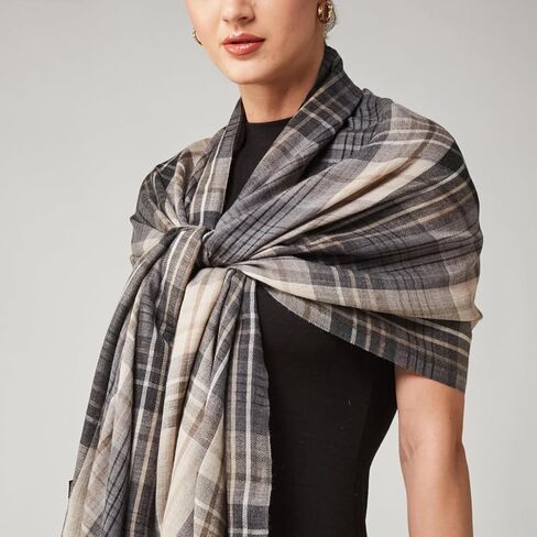 Wraps&Wool 100% Wool Checkered Shawl for Women, Pure Wool Ultra Soft Plaid Pashmina Shawl Wrap, Cashmere Soft Scarf in Saudi Arabia