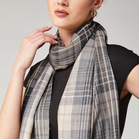Wraps&Wool 100% Wool Checkered Shawl for Women, Pure Wool Ultra Soft Plaid Pashmina Shawl Wrap, Cashmere Soft Scarf in Saudi Arabia