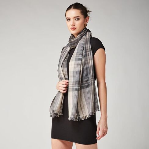 Wraps&Wool 100% Wool Checkered Shawl for Women, Pure Wool Ultra Soft Plaid Pashmina Shawl Wrap, Cashmere Soft Scarf in Saudi Arabia