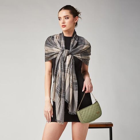Wraps&Wool 100% Wool Checkered Shawl for Women, Pure Wool Ultra Soft Plaid Pashmina Shawl Wrap, Cashmere Soft Scarf in Saudi Arabia