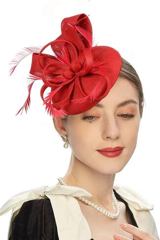 Fascinator Flower Feathers Pillbox Hat Headband Hair Clips for Cocktail Wedding Tea Party Church Derby Hat in Kuwait