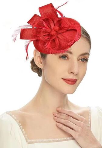 Fascinator Flower Feathers Pillbox Hat Headband Hair Clips for Cocktail Wedding Tea Party Church Derby Hat in Kuwait