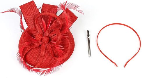 Fascinator Flower Feathers Pillbox Hat Headband Hair Clips for Cocktail Wedding Tea Party Church Derby Hat in Kuwait