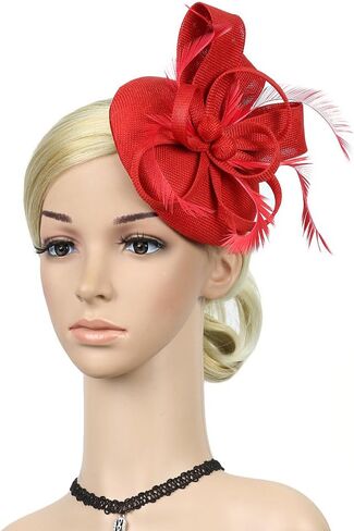 Fascinator Flower Feathers Pillbox Hat Headband Hair Clips for Cocktail Wedding Tea Party Church Derby Hat in Kuwait