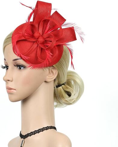 Fascinator Flower Feathers Pillbox Hat Headband Hair Clips for Cocktail Wedding Tea Party Church Derby Hat in Kuwait