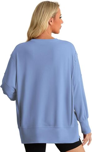 AWULIFFAN Womens Oversized Reverse Seam Sweatshirt Casual Long Sleeve Crewneck Pullover Tops Side Slit Fashion Sweatshirts in Kuwait