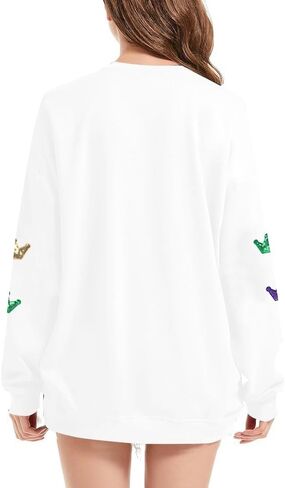 MOUSYA Mardi Gras Sequin Crown Sweatshirt Woman Fat Tuesday Shirt Saints New Orleans Party Shirts Long Sleeve Casual Tops in Saudi Arabia