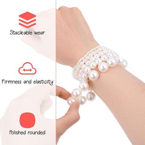 Molain 5 Pcs Pearl Bracelets for Women Stretch Strand Bracelets Pearl Bracelets Bridal Wedding Elastic Bracelets Stackable Faux Pearl Bracelets for Lady Party Jewelry Pearl Beaded Bracelets in Saudi Arabia