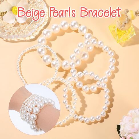 Molain 5 Pcs Pearl Bracelets for Women Stretch Strand Bracelets Pearl Bracelets Bridal Wedding Elastic Bracelets Stackable Faux Pearl Bracelets for Lady Party Jewelry Pearl Beaded Bracelets in Saudi Arabia