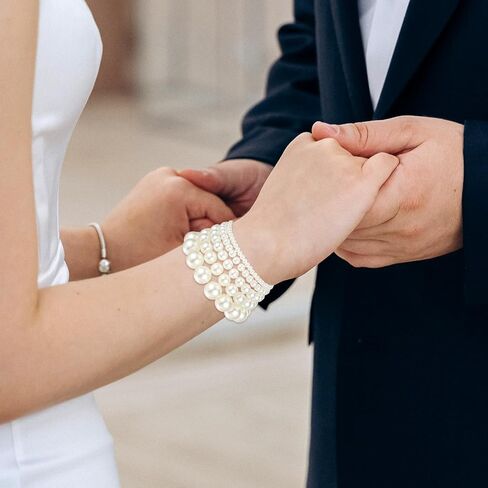 Molain 5 Pcs Pearl Bracelets for Women Stretch Strand Bracelets Pearl Bracelets Bridal Wedding Elastic Bracelets Stackable Faux Pearl Bracelets for Lady Party Jewelry Pearl Beaded Bracelets in Saudi Arabia
