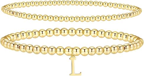 Gold Bracelets for Women, 14K Gold Plated Initial Beaded Bracelets Gold Stretch Bead Bracelet Stack Set Adjustable Gold Jewelry for Women in Saudi Arabia